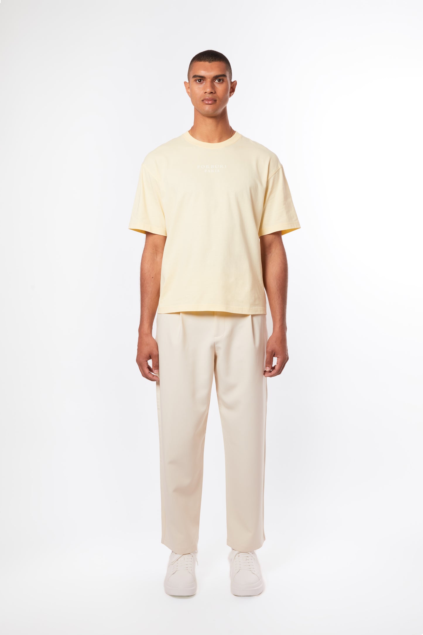 pastel yellow t-shirt, butter yellow tee for men, summer t-shirt for men, t-shirt homme jaune clair, fashion-conscious men’s style, Paris summer fashion, affordable luxury streetwear, inspired by Zara, inspired by Jacquemus, summer vibes, riviera vibes, paris summer vibes, Forburi Paris, Forburi, Forburimen, menswear, menswearcasual