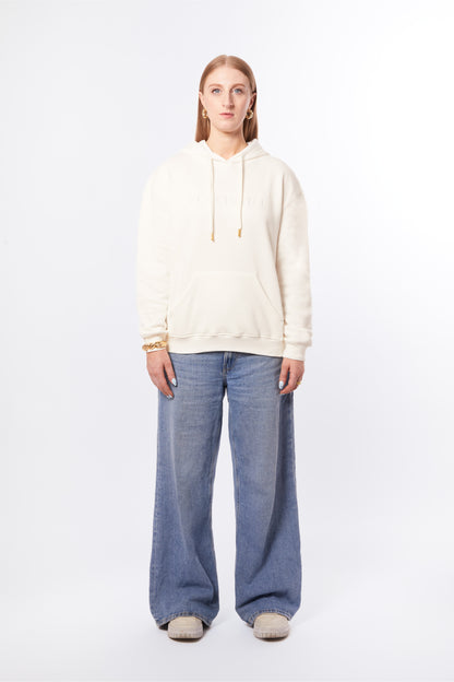 Forburi ecru hoodie for women – minimalist beige cotton hoodie with a relaxed fit and subtle logo, ideal for summer layering. Keywords: ecru hoodie women, hoodie femme beige, hoodie coton été, casualwear femme, neutral hoodie for women, chic décontracté, paris summer vibes, riviera vibes, Forburi Paris, Forburi, womenswear, womenswearcasual