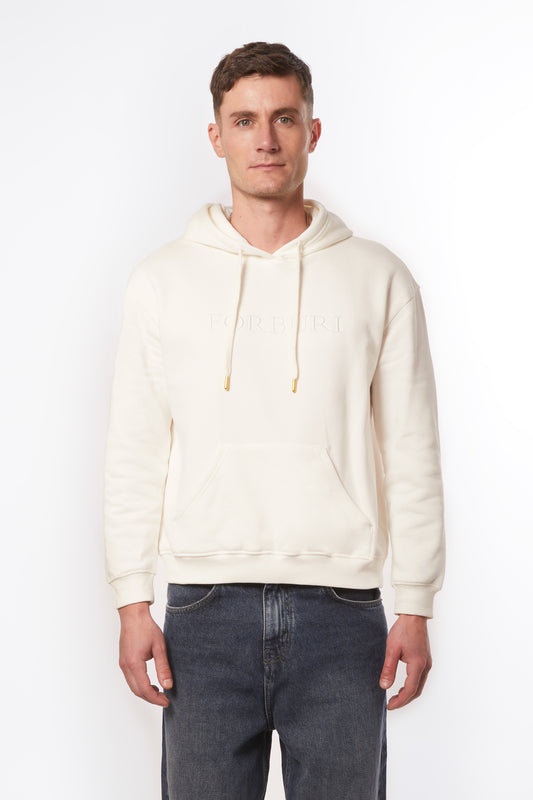 Forburi ecru men’s hoodie – premium neutral beige cotton hoodie with minimalist design, ideal for casual summer layering with Parisian and Riviera vibes (hoodie homme beige clair, style minimaliste, mode décontractée).