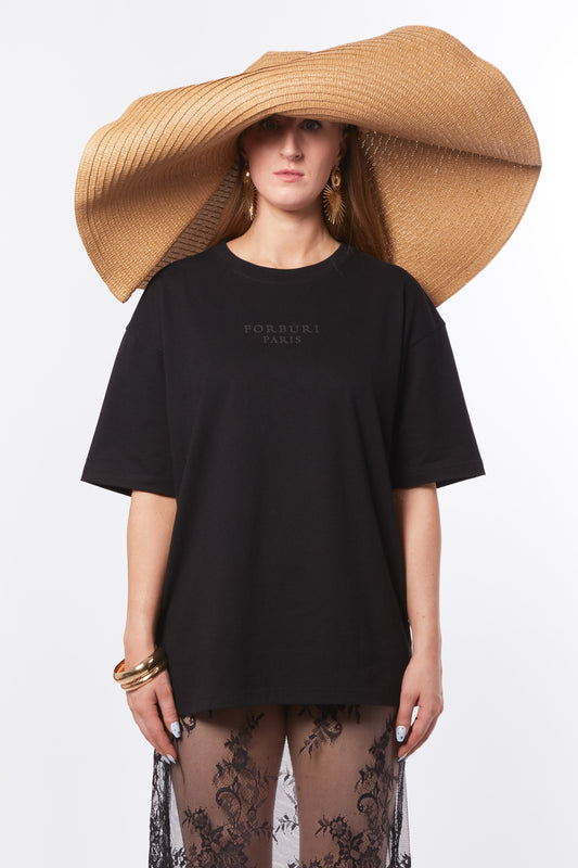 Forburi black T-shirt for women – phantom black cotton tee for everyday minimalist style. Keywords: black t-shirt women, t-shirt femme noire, t-shirt basique chic, casual noir femme, premium tee femme, paris summer vibes, riviera vibes, Forburi Paris, Forburi, womenswear, womenswearcasual

