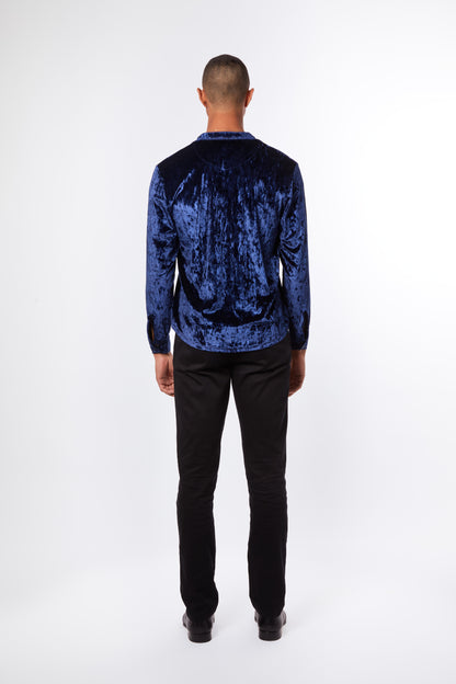 Chemise bleu roi en velours glacé
