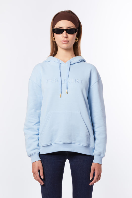 Forburi blue hoodie for women – lagoon blue cotton hoodie with a relaxed fit and Parisian minimalism. Perfect for summer style by the coast or city. Keywords: blue hoodie women, hoodie femme bleu lagon, pastel hoodie femme, summer loungewear, hoodie coton femme, riviera vibes, paris summer vibes, Forburi Paris, Forburi, womenswear, womenswearcasual

