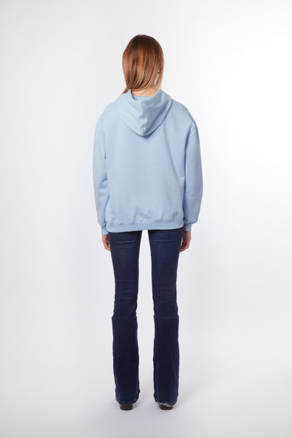 Forburi blue hoodie for women – lagoon blue cotton hoodie with a relaxed fit and Parisian minimalism. Perfect for summer style by the coast or city. Keywords: blue hoodie women, hoodie femme bleu lagon, pastel hoodie femme, summer loungewear, hoodie coton femme, riviera vibes, paris summer vibes, Forburi Paris, Forburi, womenswear, womenswearcasual
